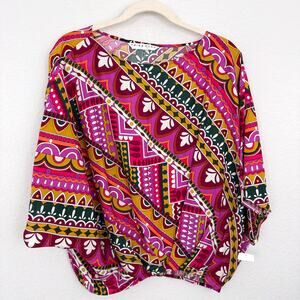 Trina Turk Womens Coraline Top Blouse Size XS Flowy Geo Print Office Multi